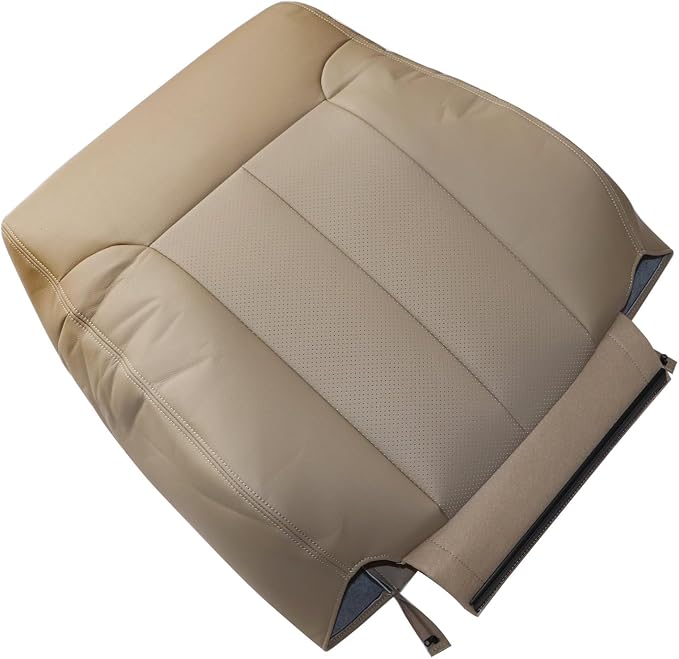 SecosAutoparts Driver Bottom Perforated Leather Seat Cover Tan & Top Lean Back Compatible with Ford F150 Lariat 2009 2010 2011 2012 2013 2014