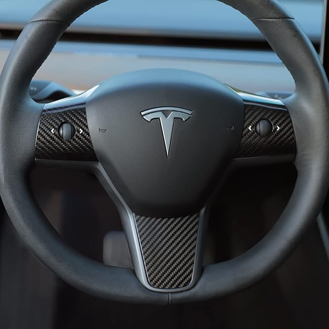 TPARTS Real Carbon Fiber Steering Wheel Cover for Tesla Model3 ModelY 2018-2023 Interior Modification Auto Steering Wheel Accessories (Glossy Black)