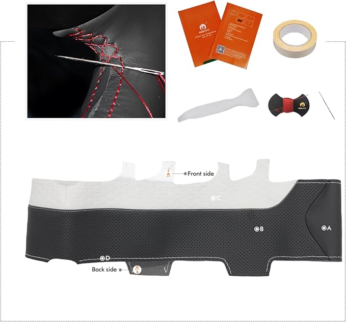 MEWANT Stitching Black White Embossed Faux Leather Steering Wheel Cover for Tesla Model 3 Highland 2025 Model Y Juniper