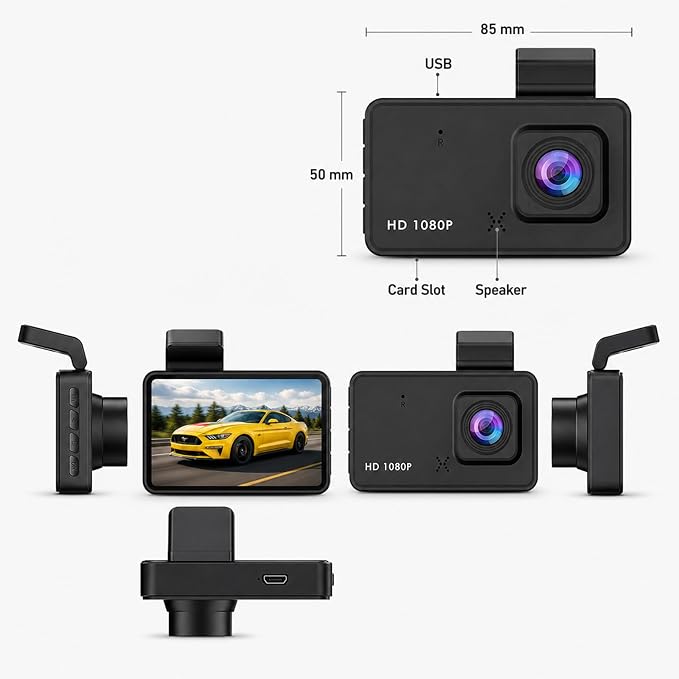 3-inch 1080p High-Definition Dashcam for Cars with Super Night Vision, 170° Large Wide-Angle, 24 Hour Recording, G-Sensor Parking Monitoring Loop Video Motion Detection