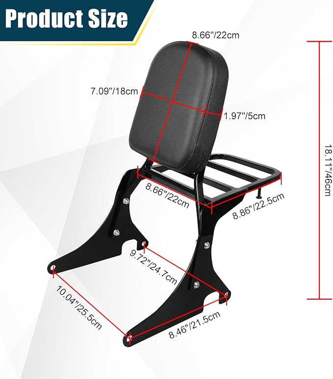 Motorcycle Passenger Backrest Sissy Bar With Back Rest Cushion Pad And Luggage Rack Compatible With For Kawasaki Vulcan 400 VN400 Vulcan 800 VN800 1995-2019 Backrest