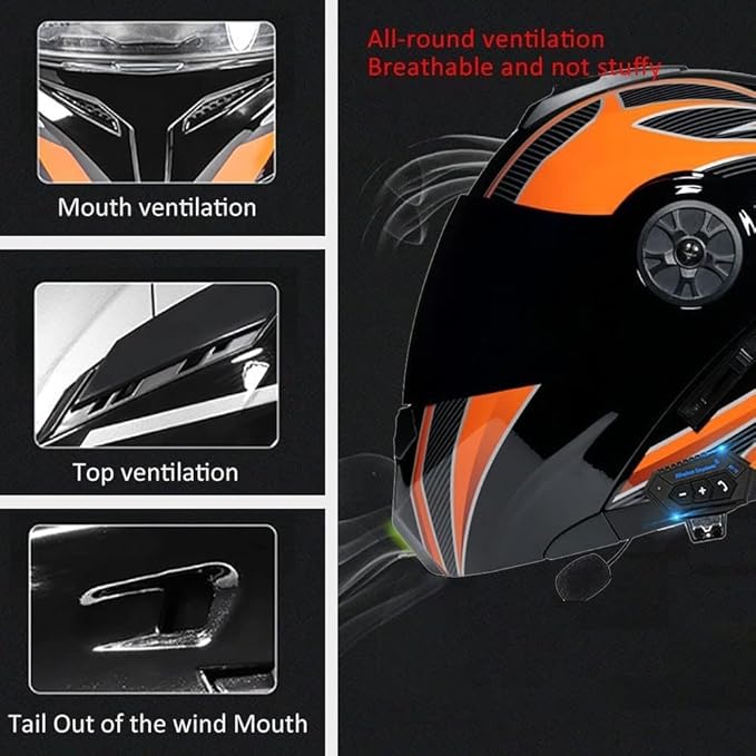 Bluetooth Modular Motorcycle Helmet DOT/ECE Approved Full Face Flip up Anti-Fog Double Visor Helmet Built-in Dual Speaker with Microphone for Adult Men and Women…