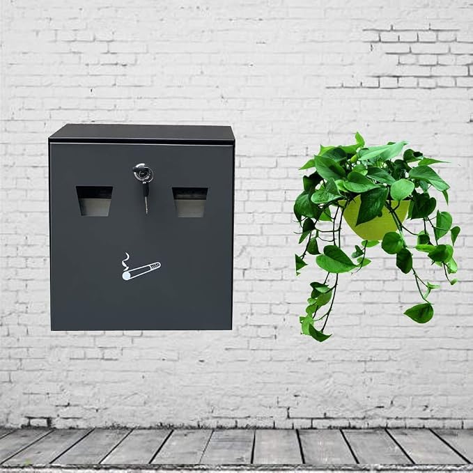 PLESIU GenericDEFGHIJ Wall-Mounted Cigarette Disposal Tower - Commercial Ashtray - Black