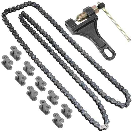 YOXUFA 420 Motorcycle Chain 132 Links for Pit Dirt Bike 50cc 70 90 110 125cc SSR TaoTao Coolster Apollo Baja Kazuma ATV 212cc Mini Bike Go Kart 4 Wheeler Quad Powersports Parts W/Chain Breaker