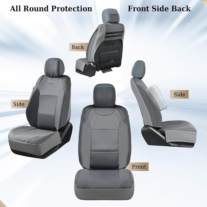 Coverado Canvas Car Seat Covers, Waterproof Seat Protector Car Seat Cushions, Seat Covers Compatible Custom Fit for 2015-2026 Ford F150 & 2017-2026 Ford F250 F350 F450, Full Set, Gray