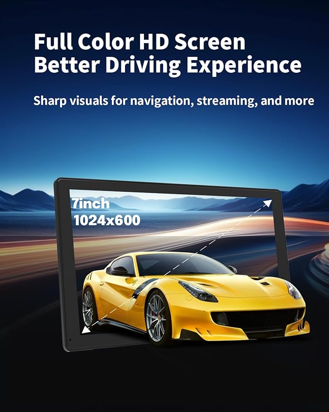 7 Inch Wireless CarPlay Screen for Car, Portable Car Stereo Touch Screen for Apple CarPlay & Android Auto with Backup Camera, Voice Control, BT Music, Navigation, Mirror Link
