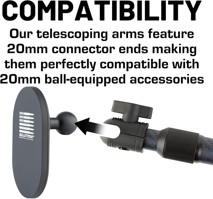 Bulletpoint Mounting Solutions Extension Arm 8"-10.5" Carbon Fiber + Kevlar Telescoping Dual Socket Fits 20mm Attachment Ball