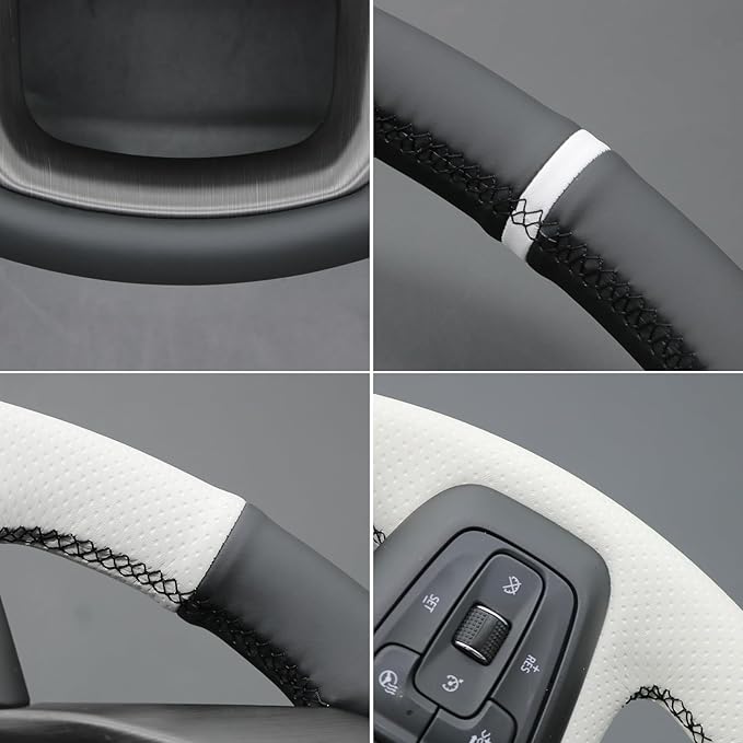 MEWANT Hand Stitch Real Leather Steering Wheel Protector Wrap Cover for GMC Sierra 1500 2019-2023/Sierra 1500 Limited 2022/Sierra 2500 2020-2024/Sierra 3500 2020-2024/Yukon 2021-2023