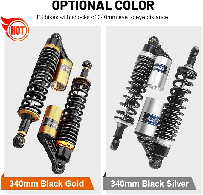 13.4" 340mm Pair Universal Motorcycle Air Rear Shock Absorbers for HONDA for Suzuki for Yamaha for Kawasaki ATV Go Kart Quad Dirt Sport Bike,Black