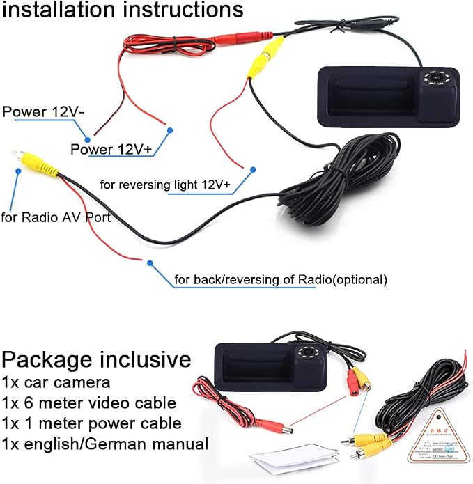 8LED Night Vision Trunk Handle Vehicle-Specific Camera Integrated into Case Handle Rear View Camera for Ford Focus || MK2 Fiesta Vl Grand C-Max || S-Max Galaxy Kuga Transit Custom Range Rover Sport