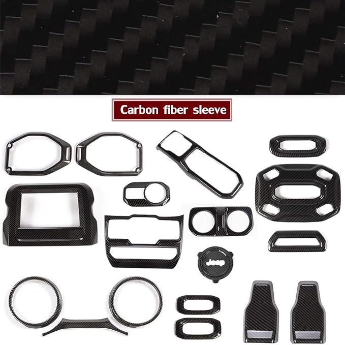 RT-TCZ for Jeep JL Dash Carbon Fiber Interior Trim Cover for Jeep Wrangler JL JLU 2018-2023 Carbon Fiber Interior Exterior Accessories 24pcs(for 7 in Display)