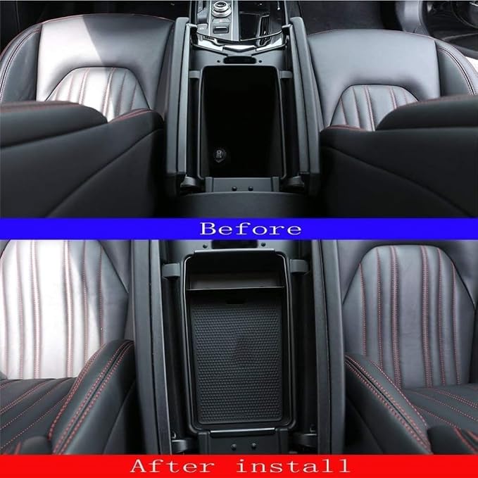 Compatible with Maserati Ghibli Levante Quattroporte 2013-2017 Plastic Center Console Orgnizer Tray Armrest Storage Box with Black Mat