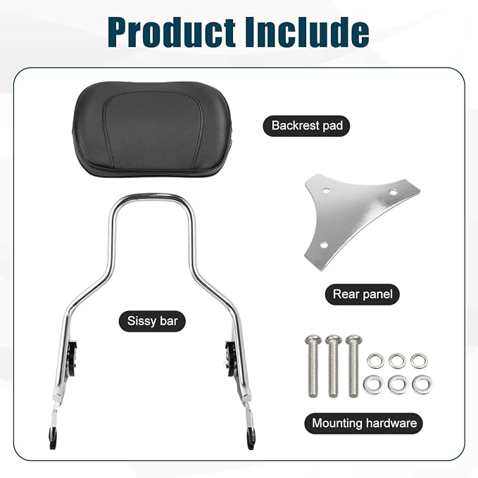 Detachable Passenger Sissy Bar Backrest Compatible with for Harley Touring Road King Electra Glide Road Glide Street Glide FLHR FLHX FLHT FLTR 2009-2025,Chrome Rear Sissy Bar with Pad