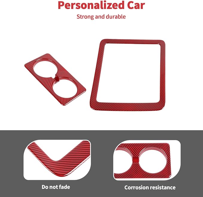 Linskip Non-Covered Center Console Cup Holder Trim Compatible with 2007-2013 Chevy Avalanche Silverado Suburban Tahoe & GMC Yukon/Sierra, Cup Holder Trim, Interior Accessories Red Carbon Fiber