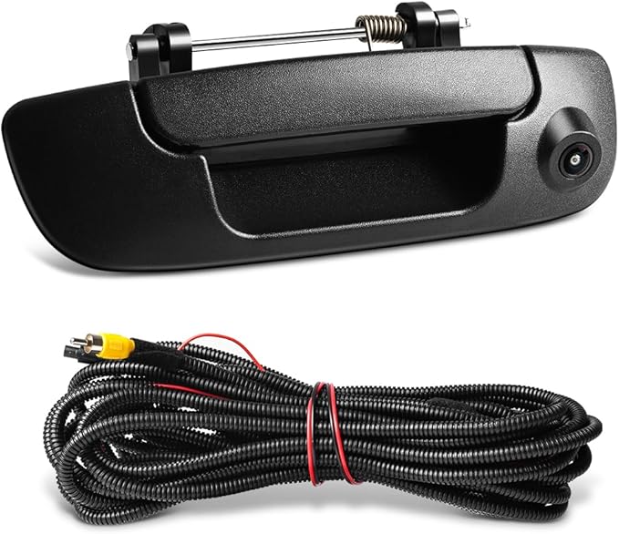 Rear Tailgate Handle Backup Camera Compatible with Dodge Ram 1500 2500 3500 2002-2008 Rear View Reverse Back Up Camera RCA Connector with Key Hole-Textured Black, 55276237AA