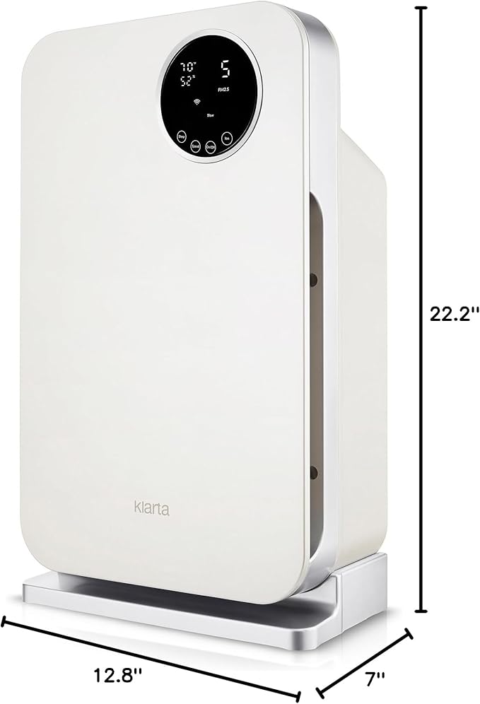Air Purifier for Home - Smart WiFi App - Ultra Quiet 20 dB - Removes Allergens, Smoke & Odors - 99.97% Particle Filtration - Up to 1237 ft² - Klarta Forste White