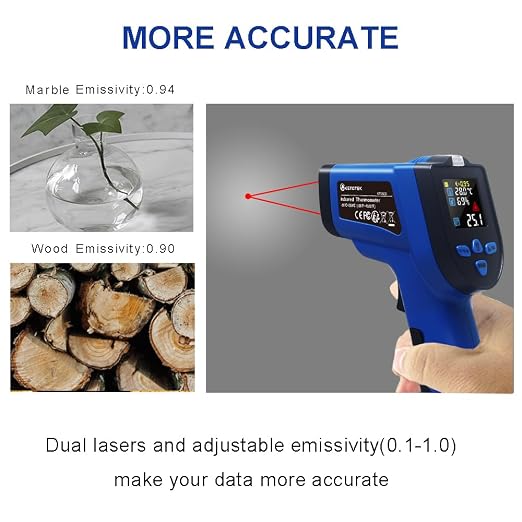 Ketotek Infrared Thermometer, Laser Temperature Gun Non Contact -58 to 1022°F with K Type Thermocouple Probe Humidity NCV Detector, Color LCD for Cooking Pizza Oven BBQ Freezer Industrial