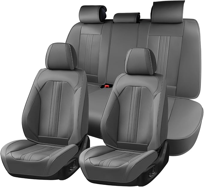 Huidasource Gray Seat Covers with Airbag, Thinned, Perforated, Cooling&Heating, Premium Faux Leather Car Seat Cover, Seat Covers for with Velcro Adjustable Universal Fit for Most Cars SUV Trucks, Gray