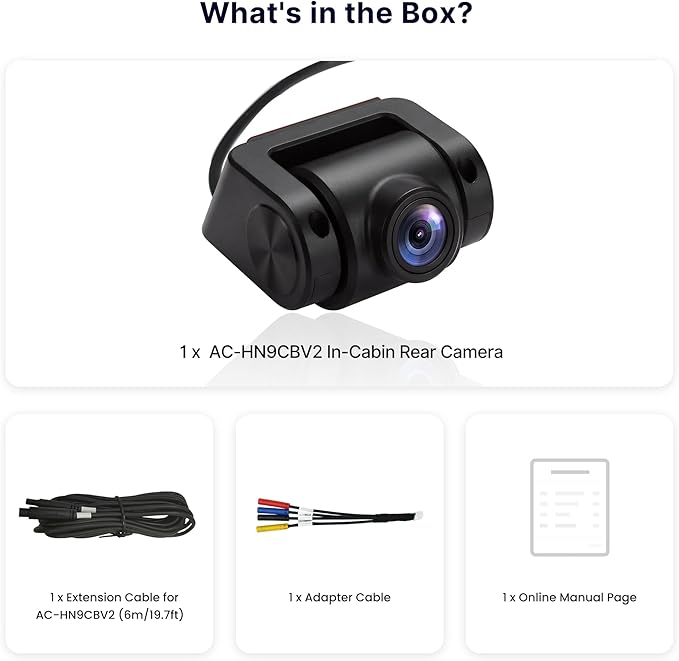 in-Cabin Camera, Forward‑Facing(Rear Cabin Mount) with AHD 1080p, 30fps,Starlight Night Vision,135° Wide-Angle,Loop Recording,Parking Mode,Only Compatible with V10/A7 Series,AC-HN9CBV2