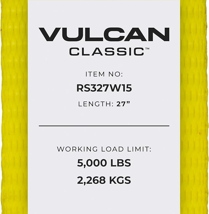 VULCAN Ratchet Strap with Wire Hooks - 3 Inch x 27 Foot - 2 Pack - Classic Yellow - 5,000 Pound Safe Working Load