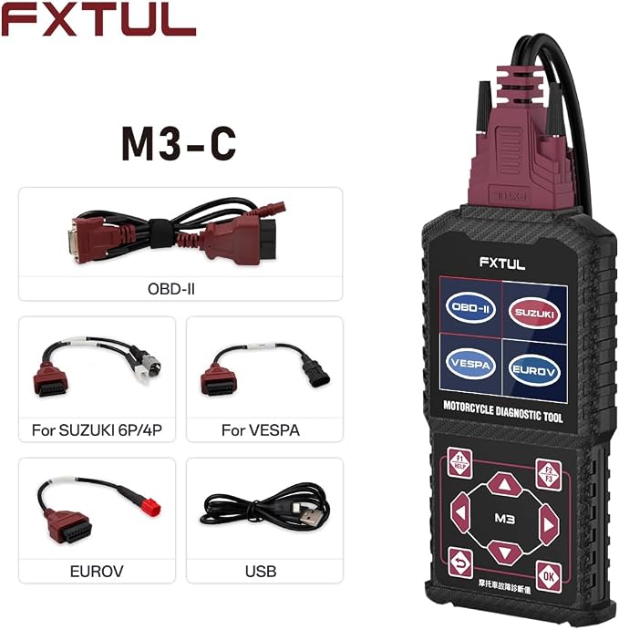 M3-C Motorcycle Diagnostic Tool for Suzuki Vespa Euro 5 | Full-System Scanner ECM ABS IMMO, Live Data, Actuation Test, Fault Code Reader, Throttle Learning, Idle Adjustment