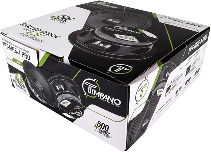 Timpano 6.5 Inch Shallow Midrange Speaker 500 Watts Max Power TPT-MR6-4 PRO, 6.5 Midrange Speakers 4 Ohm Shallow Mount Car Audio Speaker, Pro Audio Loudspeaker Compact for Doors (Single)