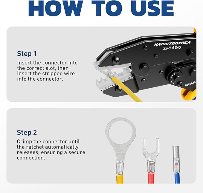 haisstronica Crimping Die for Non-Insulated Terminals, 22-8 AWG
