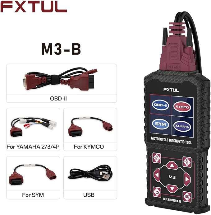 M3-B Motorcycle Diagnostic Tool for SYM KYMCO Yamaha | Full-System OBD2 Scanner, ECM ABS IMMO Diagnostics, Fault Code Reader Live Data, Actuation Test Throttle Learning