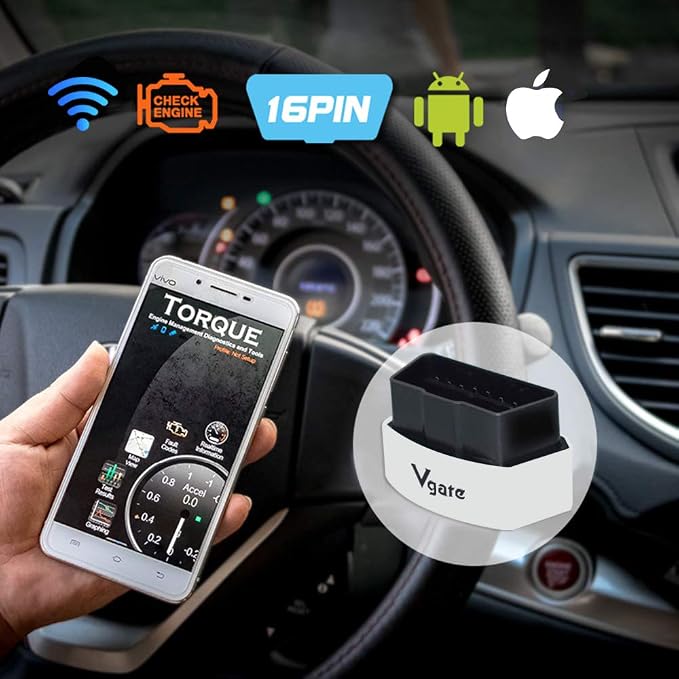Vgate iCar 3 WiFi OBD2 Scanner Scan Tools Interface Adapter Car Diagnostics Tool for iOS iPhone iPad and Android, Auto Sleep(White)