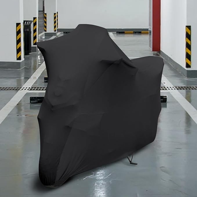 DZG Motorcycle Cover Indoor Stretch Soft Motorbike Cover Multiple Protection Dustproof Windproof Motor Cover with Storage Bag, 116 inch