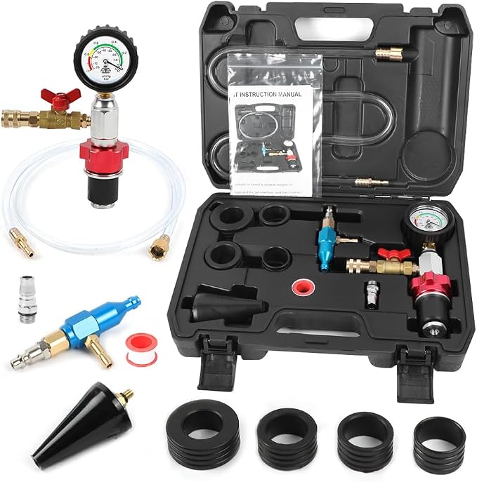 Coolant Vacuum Refill Kit Time-saving Vacuum Coolant Refill Kit Well-sealed Cooling System Vacuum Purge & Refill Kit with Pressure Gauge, 5 Sizes Adapters, Long Coolant Filling Hose for All Vehicles