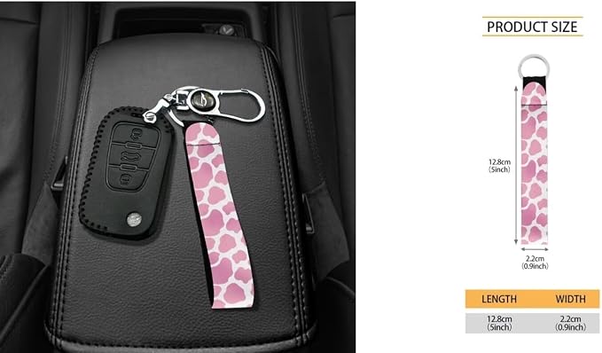 Pink Cow Print Car Seat Cover Set 18Pack 3D Print Headrest Protector Universal Steering Wheel Cover Seat Belt Pads Center Console Cushion Car Cup Holder Coaster and Keychain