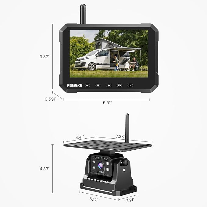 Magnetic Solar Wireless Backup Camera for Truck, 5 Inch No-Drill Installation RV Backup Camera, 1080P Rear View Camera 150° Wide Angle, 24hrs Battery Life, 2.4GHz Signal, Night Vision, RVs, Trailers