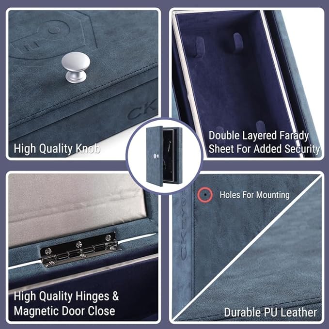 CKEYURE Premium XL PU Leather Faraday Box for Car Keys Wall Mount | Anti Theft Faraday Key Fob Protector | Faraday Cage | Car Key Holder | RFID Key Box | Key fob Signal Blocker