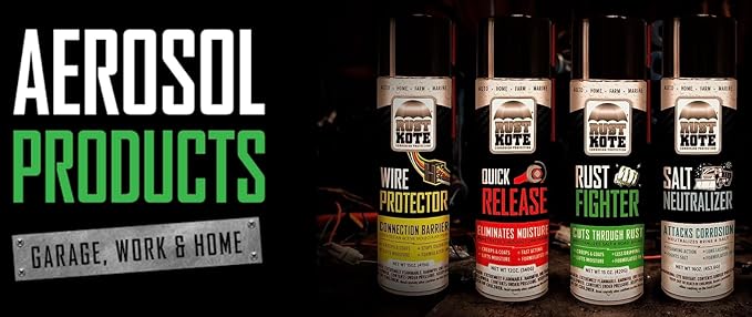 RustKote Quick Release Aerosol 12oz, Penetrating Oil. Corrosion Inhibitor. Loosens Rusted and Stuck mechanisms, loosens Rust/Metal Corrosion and Helps Release Stuck, Frozen, Rusted Metal Parts.