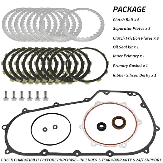 Clutch Kit & Primary Gasket Compatible with Dyna Fat Boy Heritage Softail Softail OEM #34934-06 37932-98 37913-98 60547-06FM