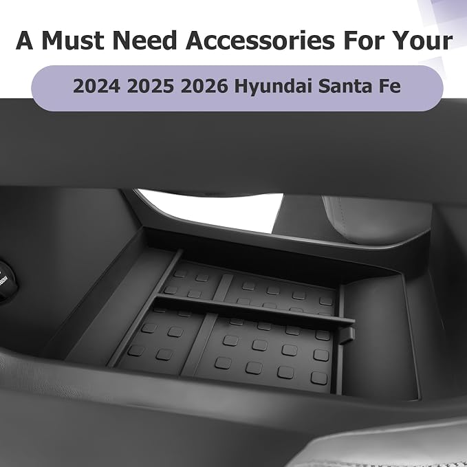 LUWU Lower Center Console Tray Storage Box for 2024 2025 2026 Hyundai Santa Fe SE/SEL/XRT/Limited/Calligraphy Accessories Armrest Console Organizer TPE Material 2025 2026 Santa Fe Accessories Black