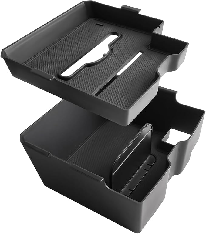 ECOZEN 2024-2026 Ford Ranger Center Console Organizer - Double-Layer Armrest Box Organizer Tray For 2024-2026 Ford Ranger Accessories - Dual Layer Armrest Storage Box Solid ABS With Anti-Slip Mat