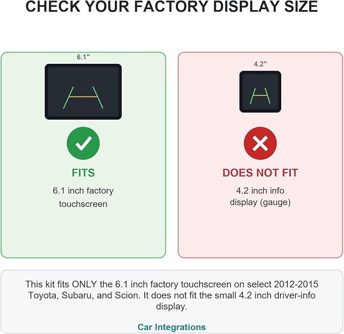 16-Pin Plug-and-Play Backup Camera Kit for Select 2012-2015 Toyota Subaru Scion with 6.1" Factory Display – HD Wide-Angle Reverse Camera, No Wire Cutting