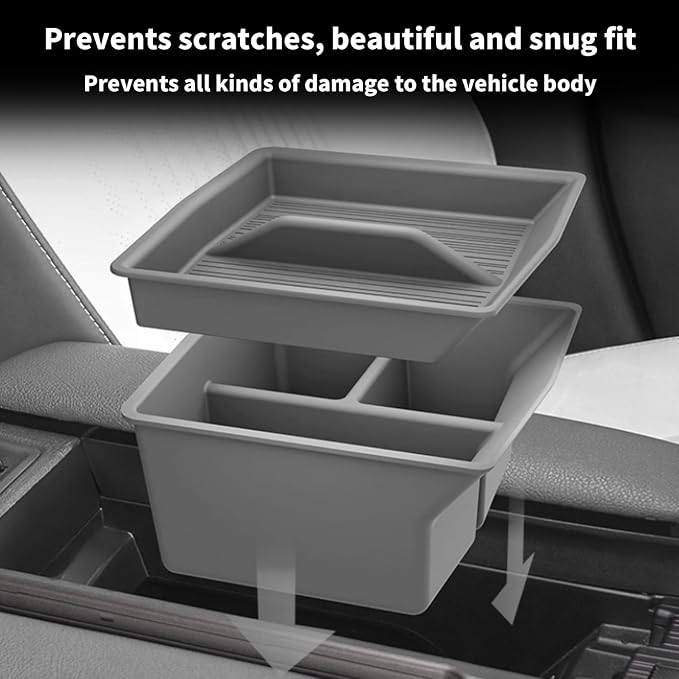 Center Console Organizer for Toyota Sienna 2021-2026, Armrest Box Secondary Tray Storage Silicone Armrest Box Insert Organizer (Gray)