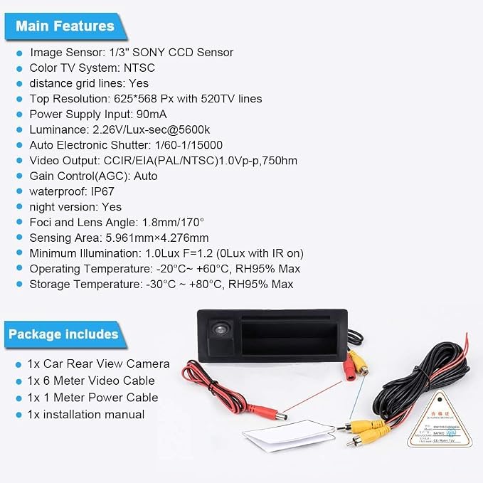 Trunk Tailgate Handle Rear View Camera Backup Camera Replacement for VW Golf Plus MK5 Jetta III V Touran 1T GP 1T2 Passat 3C B6 C3 Variant Wagon Waterproof Night Vision