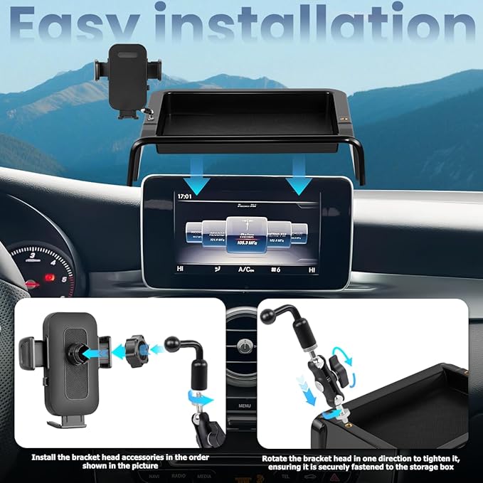 Car Phone Holder Compatible with Mercedes-Benz GLC-Class 2016-2019/C-Class 2015-2018 Accessories 7-Inch Screen Fixed Clip, Cell Phone Mount with Dash Tray Organizer Hands-Free 360° Rotation