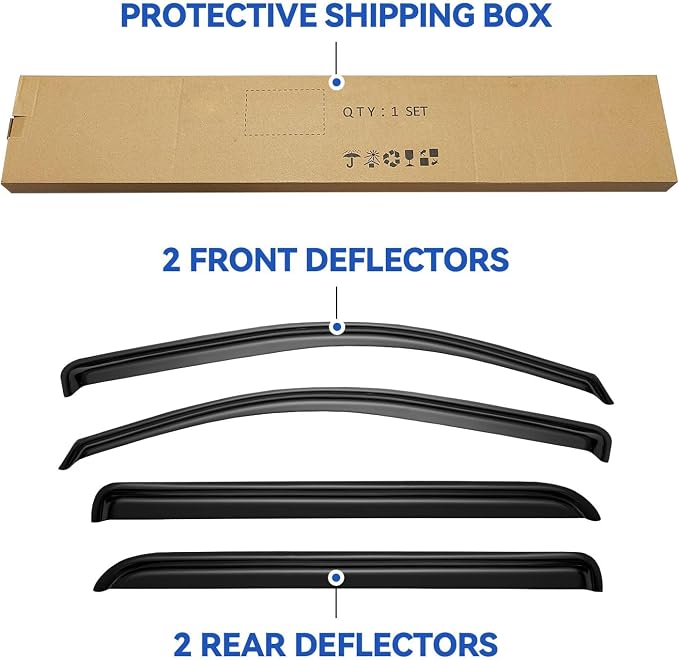 Window Visors Rain Guards for 2014-2018 Chevy Silverado/GMC Sierra 1500 Full-Size Cab, Out-Channel Window Vent Wind Deflectors Visors Shades for 2015-2019 Silverado/Sierra 2500HD 3500HD Crew Cab