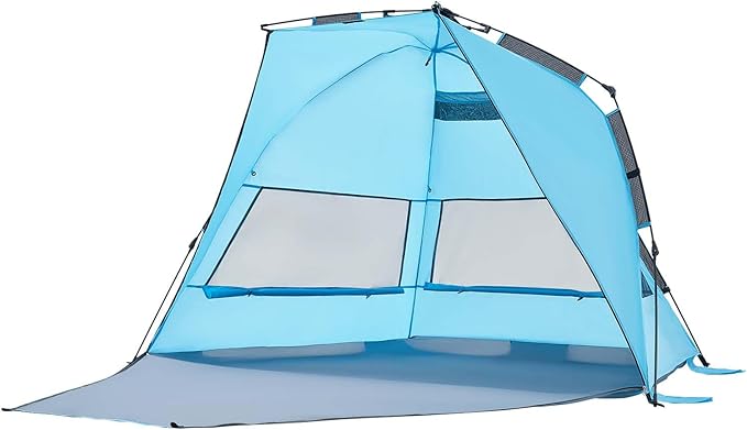 VEVOR Beach Tent Sun Shelter for 4 Person, Pop Up Beach Tent UPF 50+, Portable Sun Shade Beach with Carrying Bag and Sand Pockets, Easy Setup Umbrella for Camping Fishing Outdoor Picnic