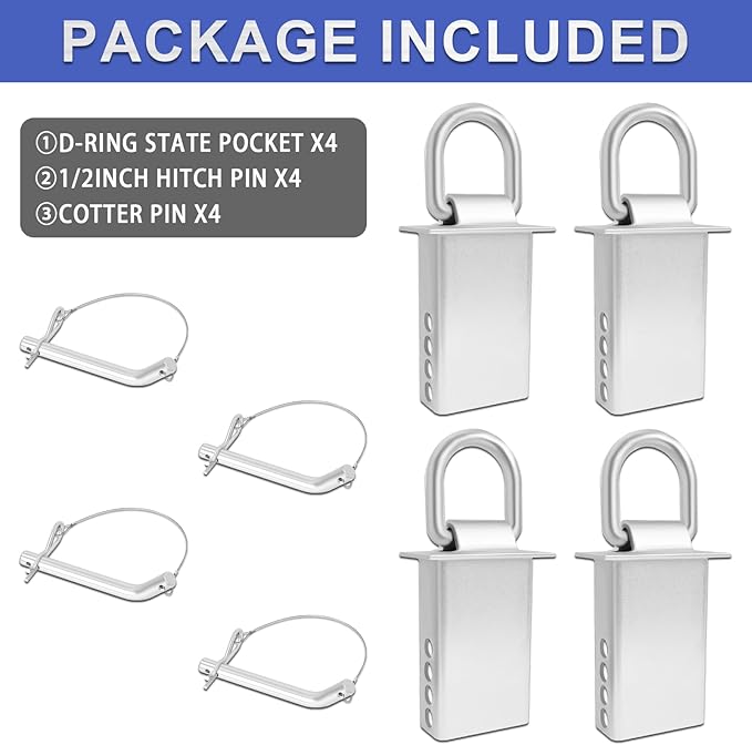 Hedday Trailer Stake Pocket D Ring 4PCS 16200lbs Heavy Duty Removable Adjustable D-Ring | Stake Pocket Tie Downs for Utility Trailers, Flatbed Trucks w/ 1/2" Hitch Pin(Silvery)