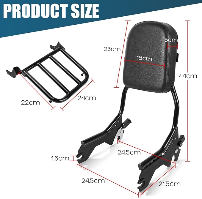 Upright Passenger Backrest Sissy Bar with Luggage Rack Docking Hardware Kit Compatible with for 2018-2025 Harley Softail FLSL FXST Heritage Classic FLHC FLHCS Deluxe FLDE Street Bob FXBB