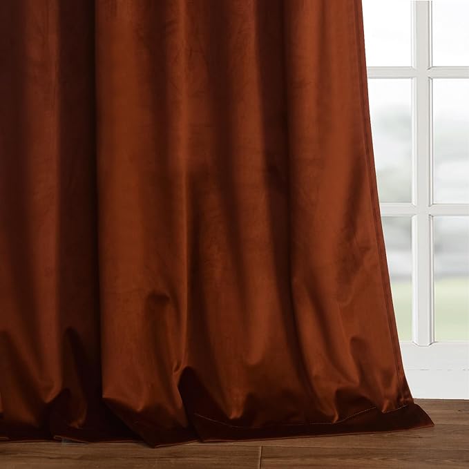 Roslynwood Luxury Soft Rust Velvet Curtains 96 inches Long Back Tab Thermal Insulated Blackout Window Drapes for Living Room/Bedroom/Dining Room, W52 x L96, 2 Panels