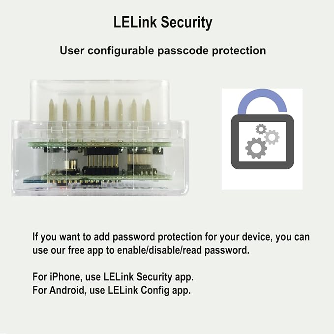 LELink Bluetooth Low Energy BLE OBD-II OBD2 Car Diagnostic Tool for iPhone/iPod/iPad and Android. New: Configurable Auto On/Off