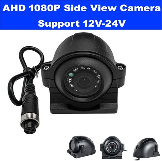 AHD 1080P Vehicle Side View Camera NTSC, 4 Pin 12 LED IR Night Vision Car Backup Rear View Mirror Camera for Bus Truck Trailer RV Camper Tractor 12V/24V