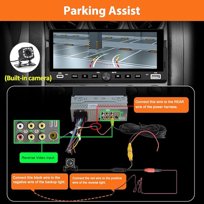 Single Din Car Stereo, 6.86 Inch CarPlay & Android Auto HD IPS Touchscreen Radio with Bluetooth with Backup Camera, Support USB Type-C Charging/USB/Mirror Link/Microphone/FM/EQ (B)
